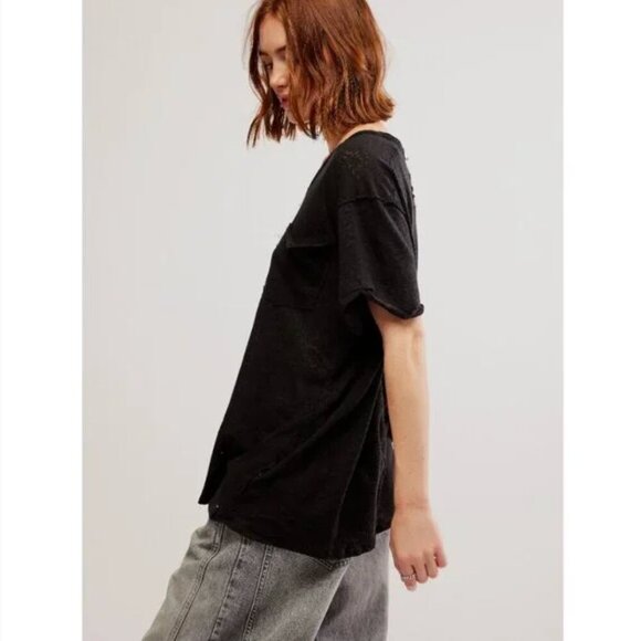 Free People We the Free All I Need Linen & Cotton Tee Oversized, Size M - Picture 3 of 11